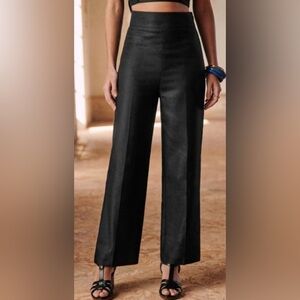 Sezane Jenson Linen Straight Leg Pants Black Size FR46/US 14